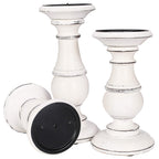 Wooden Town Pillar Candle Holders – Set of 3 (Antique White)