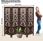 Hand-Carved Wooden Room Divider – 4-Panel Folding Screen (64”×54”)