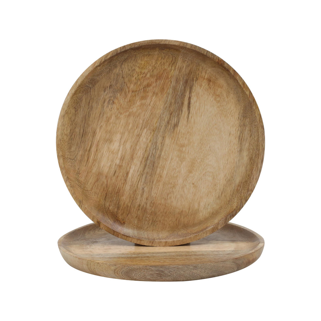 Natural Wooden Dinner Plates & Bowls – 11 Inch Round Serving Plates (2 Pack)