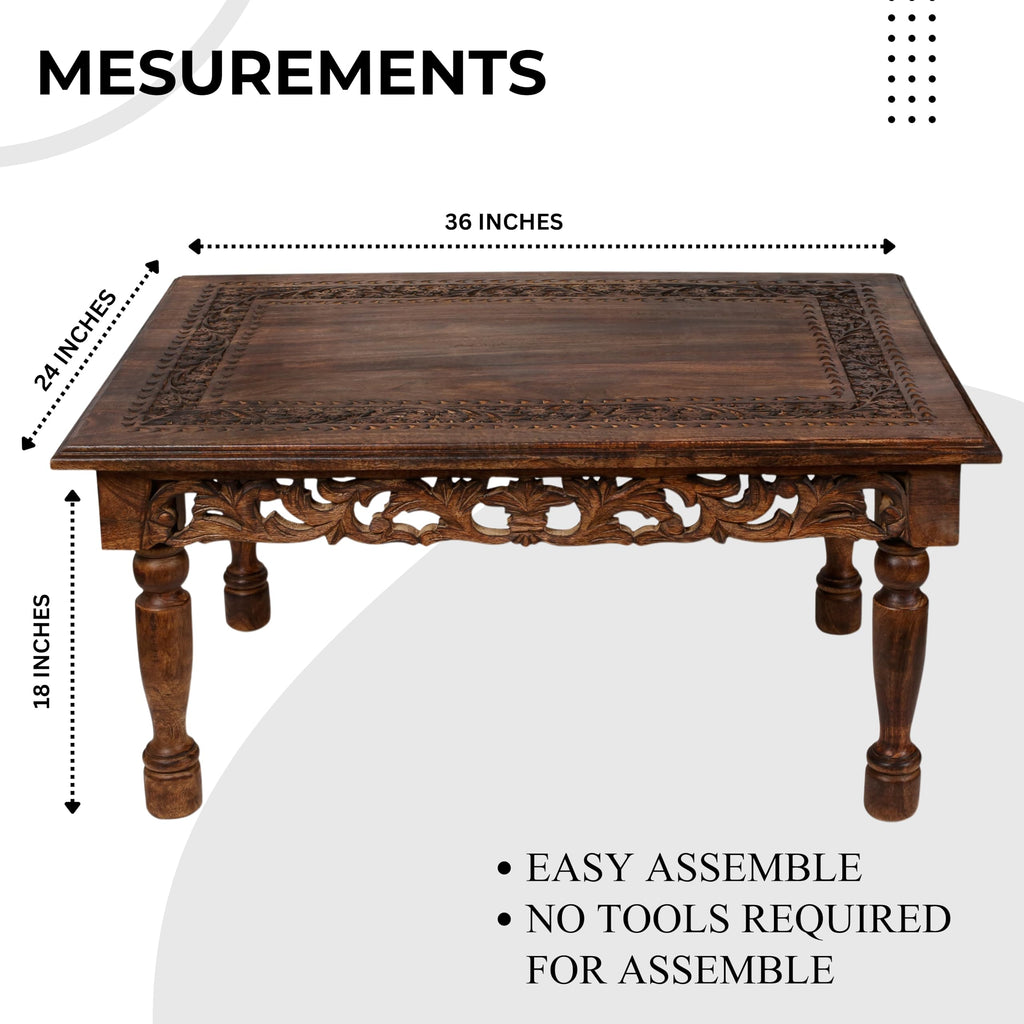 Rectangular Wooden Coffee Table – Cutwork Jali (36”×24”×18”)