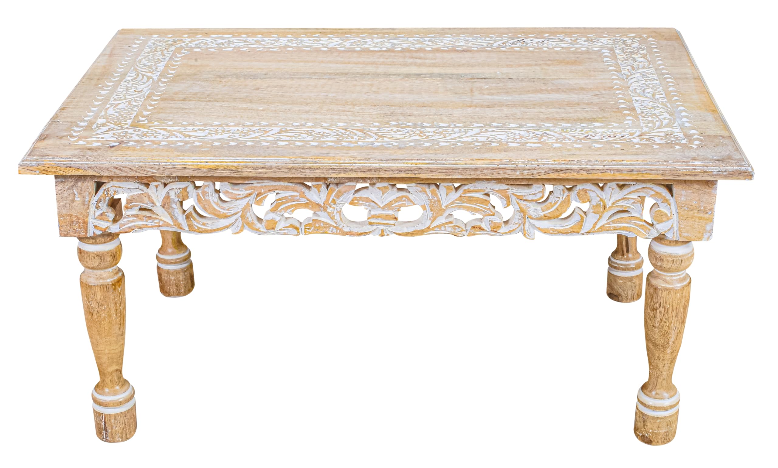 Rectangular Wooden Coffee Table – Cutwork Jali (36”×24”×18”)