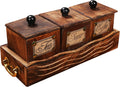 Wooden Tea Coffee Sugar Storage Canister Set with Holder (10.5×4×4 in)