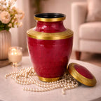 Trinity Crimson Red Gold Metal Cremation Urn for Adult Ashes – 10” x 6.5”