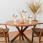 Wooden Town Turned Pillar Candle Holders – Set of 3 (White Wash)