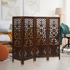 Hand-Carved Wooden Room Divider – 4-Panel Folding Screen (64”×54”)