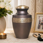 Grecian Coffee Gold Metal Cremation Urn for Adult Ashes – 9” x 7”