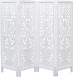 Hand-Carved Wooden Room Divider – 4-Panel Folding Screen (64”×54”)