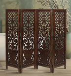 Hand-Carved Wooden Room Divider – 4-Panel Folding Screen (64”×54”)