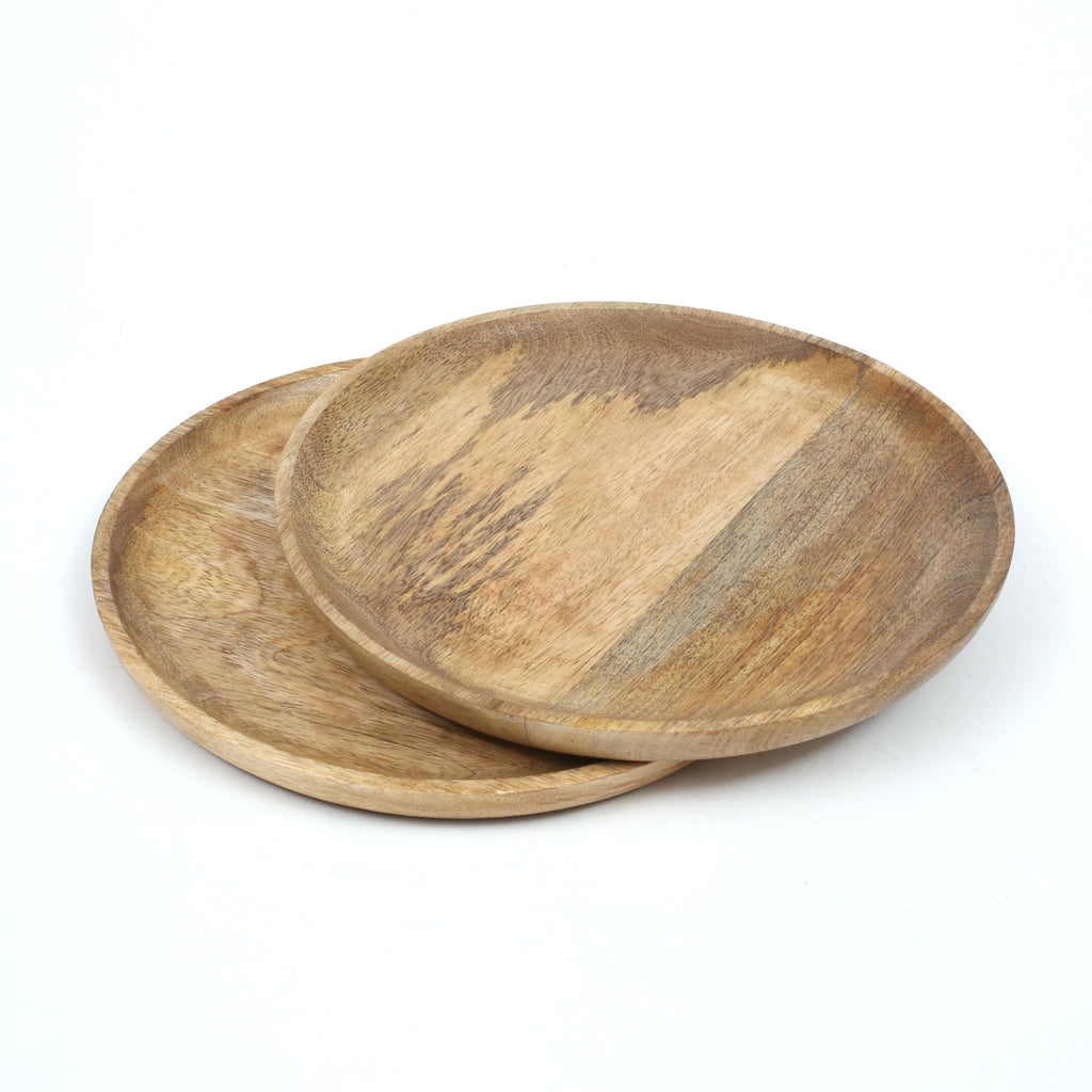 Natural Wooden Dinner Plates & Bowls – 11 Inch Round Serving Plates (2 Pack)