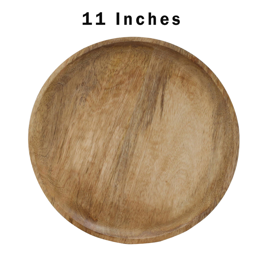 Natural Wooden Dinner Plates & Bowls – 11 Inch Round Serving Plates (2 Pack)