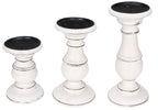 Wooden Town Pillar Candle Holders – Set of 3 (Antique White)