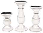 Wooden Town Pillar Candle Holders – Set of 3 (Antique White)