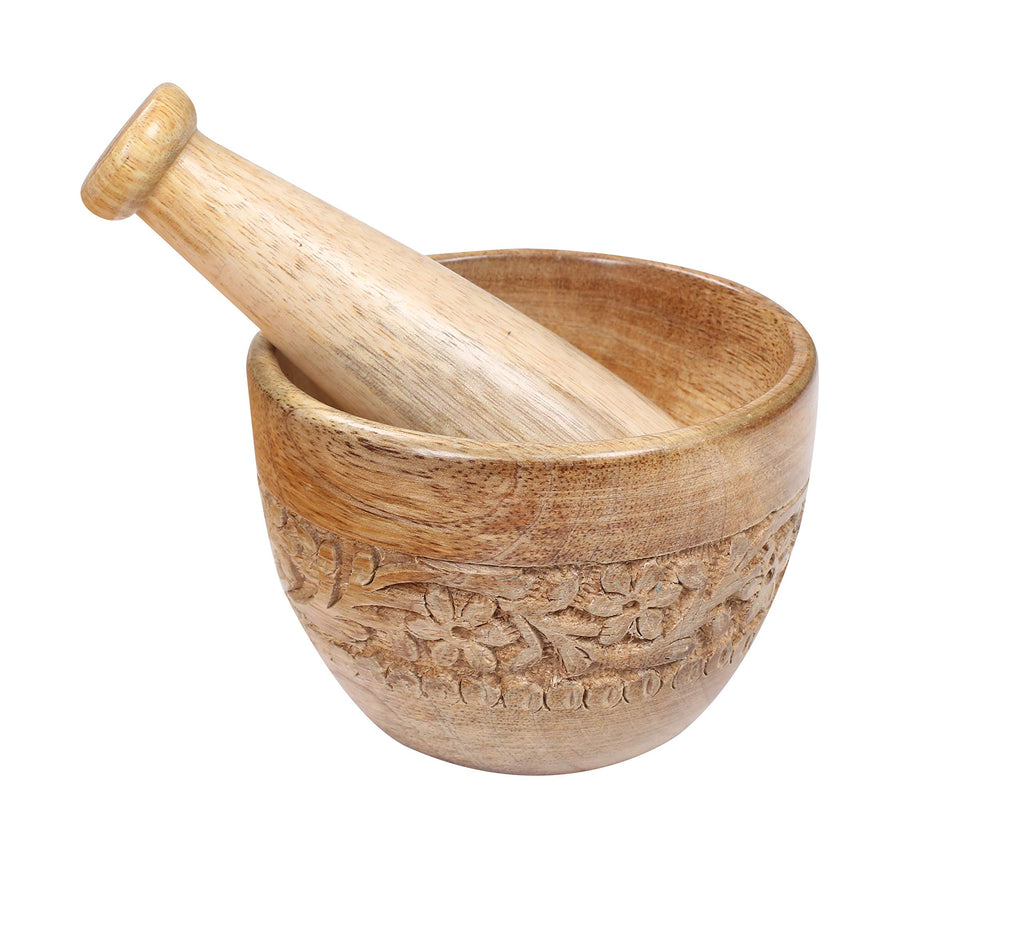 Hand-Carved Wooden Mortar & Pestle – 4 Inch Spice Grinder