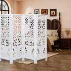 Hand-Carved Wooden Room Divider – 4-Panel Folding Screen (64”×54”)