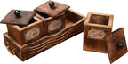 Wooden Tea Coffee Sugar Storage Canister Set with Holder (10.5×4×4 in)