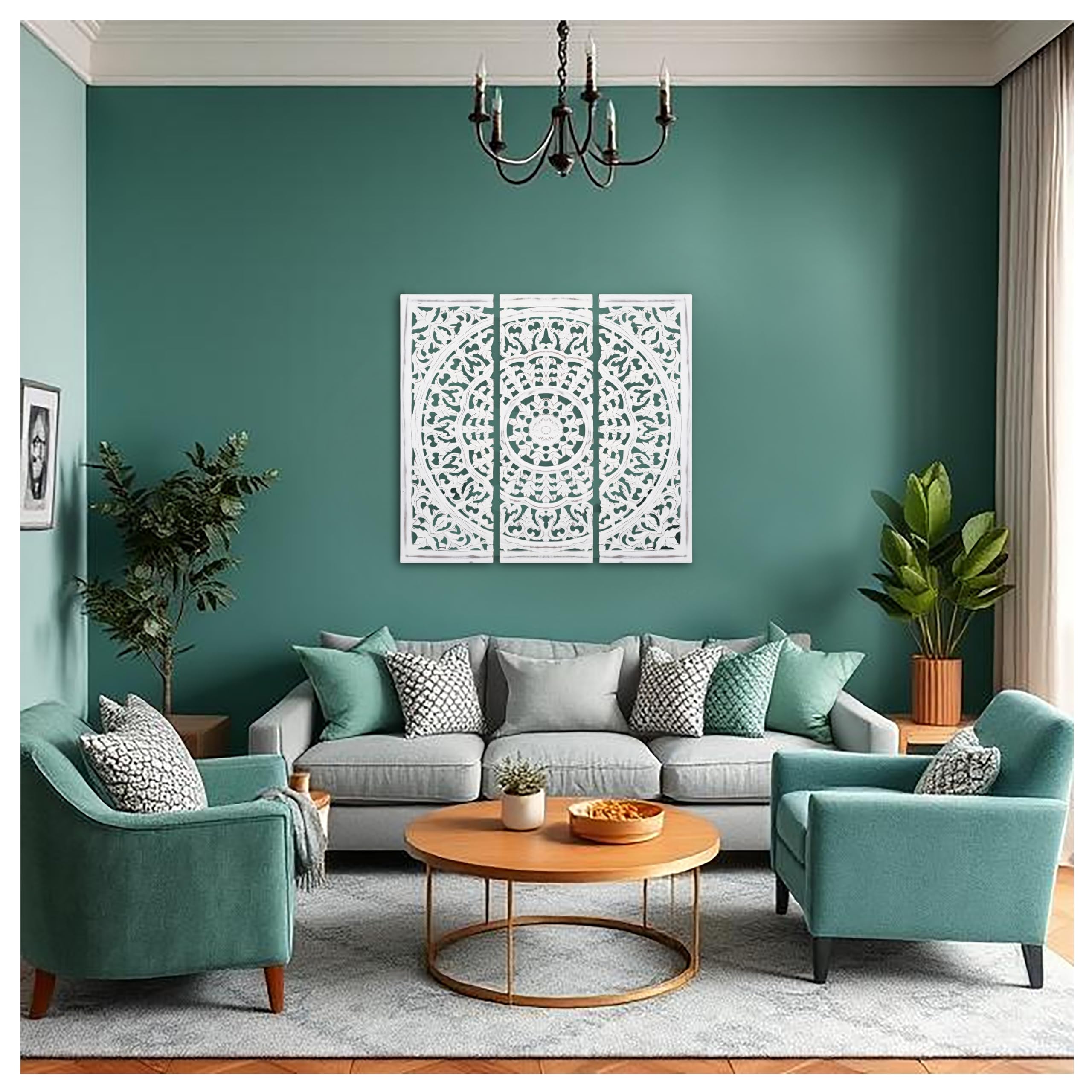 The Wooden Town Wall Panels Hanging Plaque – 36" x 12" White Antique