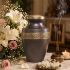 Grecian Coffee Gold Metal Cremation Urn for Adult Ashes – 9” x 7”