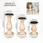 Wooden Town Turned Pillar Candle Holders – Set of 3 (White Wash)