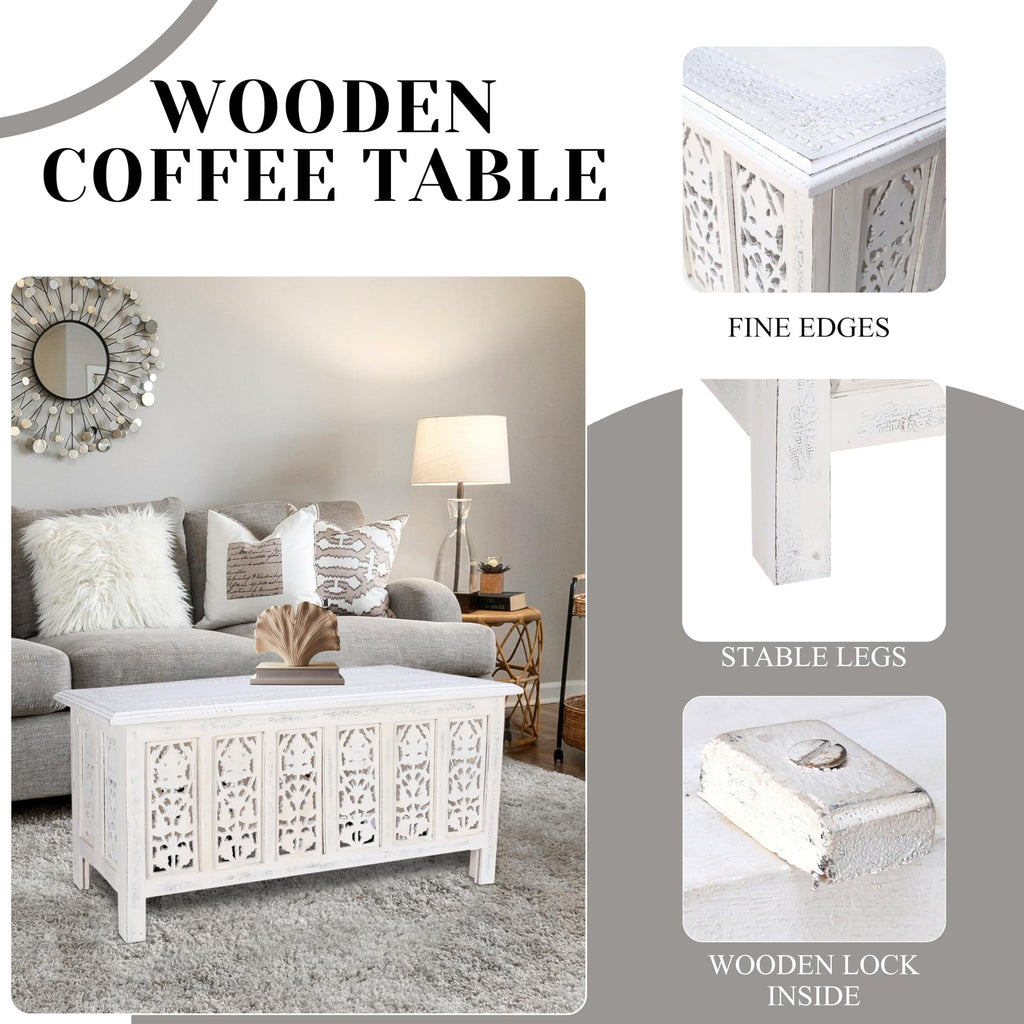 Rectangular Wooden Coffee Table, White Finish Modern Center Table, 36 x 18 Inch