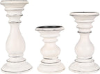 Antique White Wooden Pillar Candle Holder Set of 3