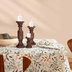 Wooden Town Hand-Carved Pillar Candle Holders – Set of 3 (Dark Burnt)