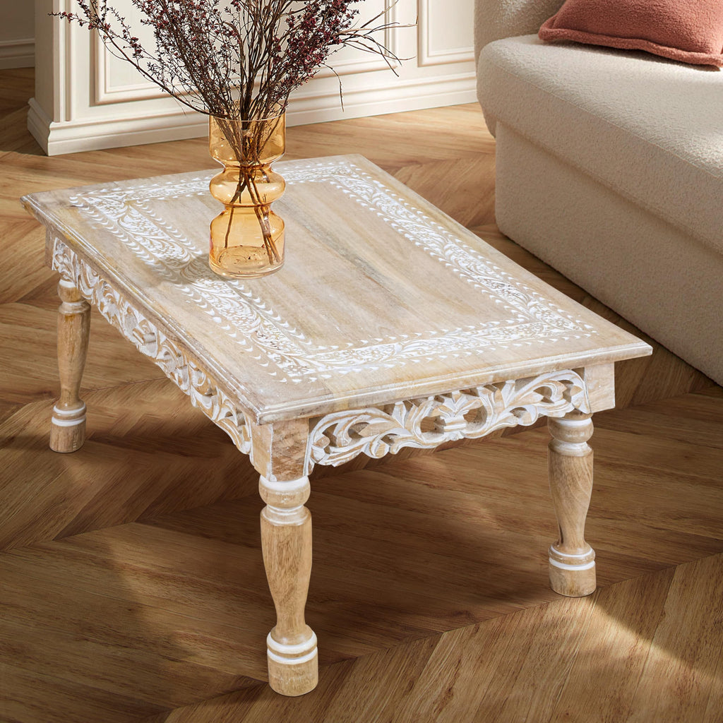Rectangular Wooden Coffee Table – Cutwork Jali (36”×24”×18”)