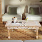 Rectangular Wooden Coffee Table – Cutwork Jali (36”×24”×18”)
