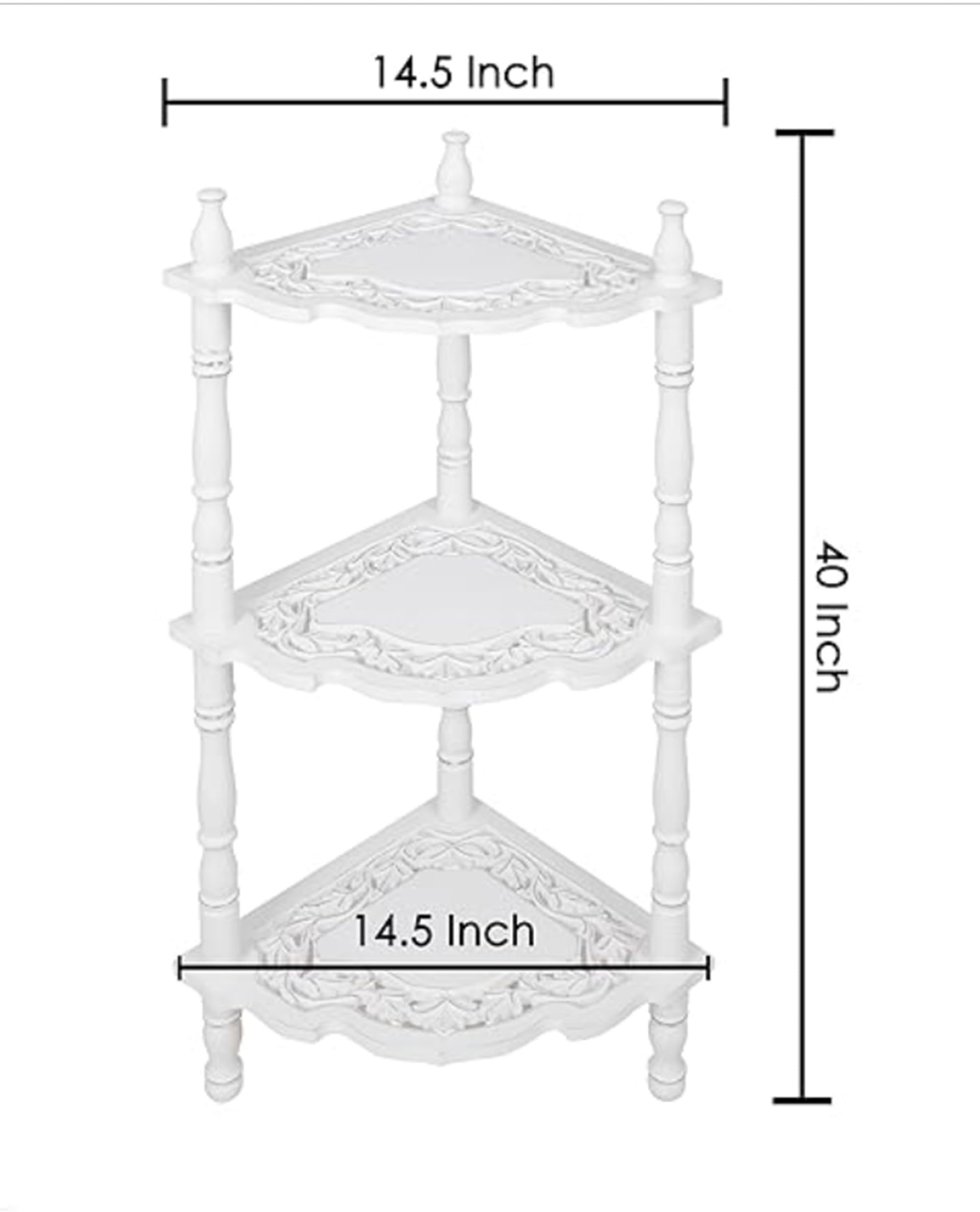 The Wooden Town Corner Shelf Stand, 4-Tier Wooden Corner Bookcase for Small Spaces, Bathroom Storage Shelf, Home Office Display Rack, Antique White, 14.5 x 14.5 x 40 Inch