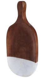 Marble and Acacia Wood Serving Tray with Handle – 12” x 5.5” Charcuterie Board
