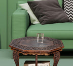 Farmhouse Octagon Accent End Table, Solid Wood Foldable Side Table with Tray Top, Burnt Finish, 24 x 24 x 18 Inch