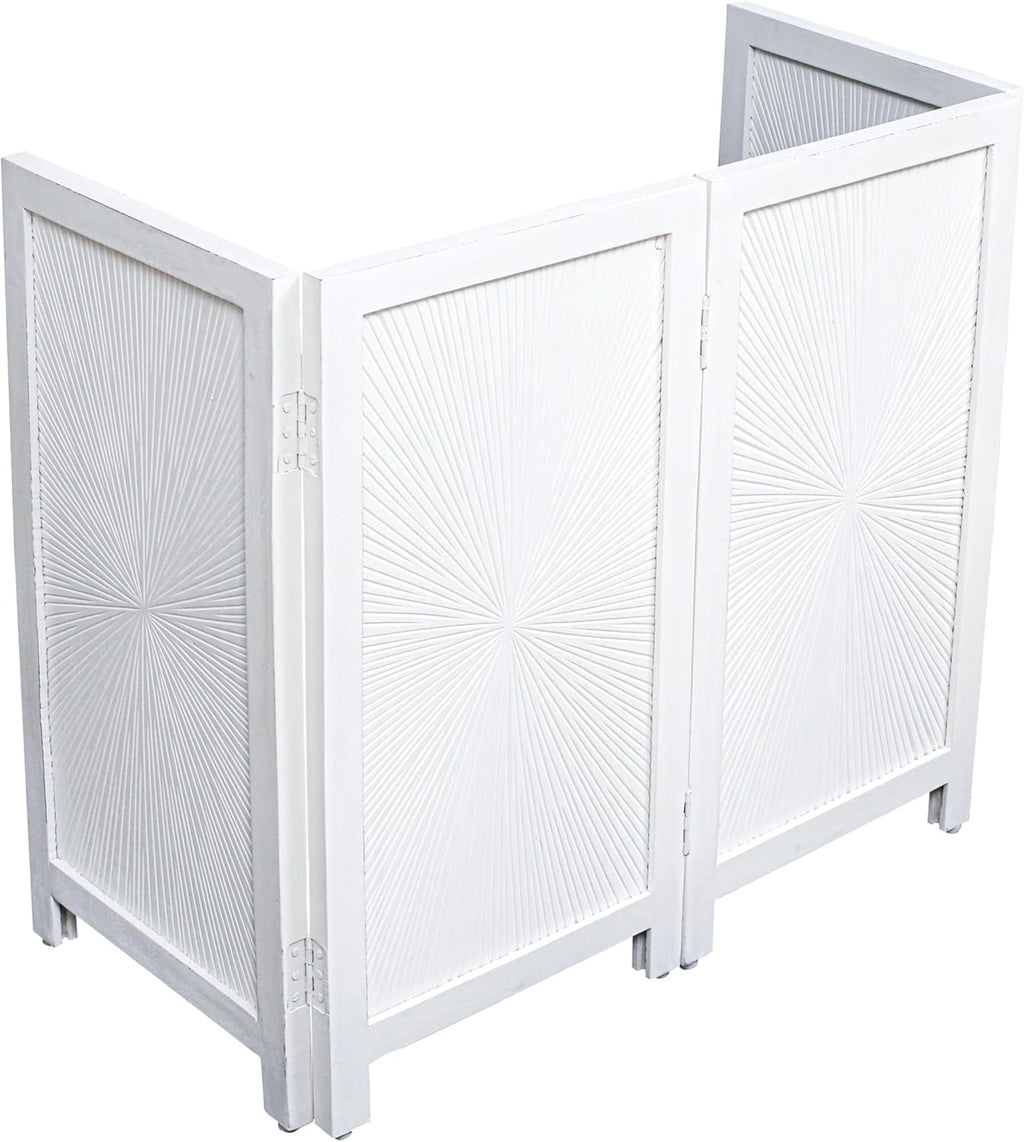 The Wooden Town Foldable 4-Panel Indoor Pet Gate, Freestanding Wooden Dog Gate for Doorways & Hallways, Antique White, 56" W x 28" H