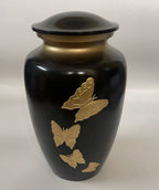 Butterfly Midnight Black Gold Metal Cremation Urn for Adult Ashes – 10” x 6”