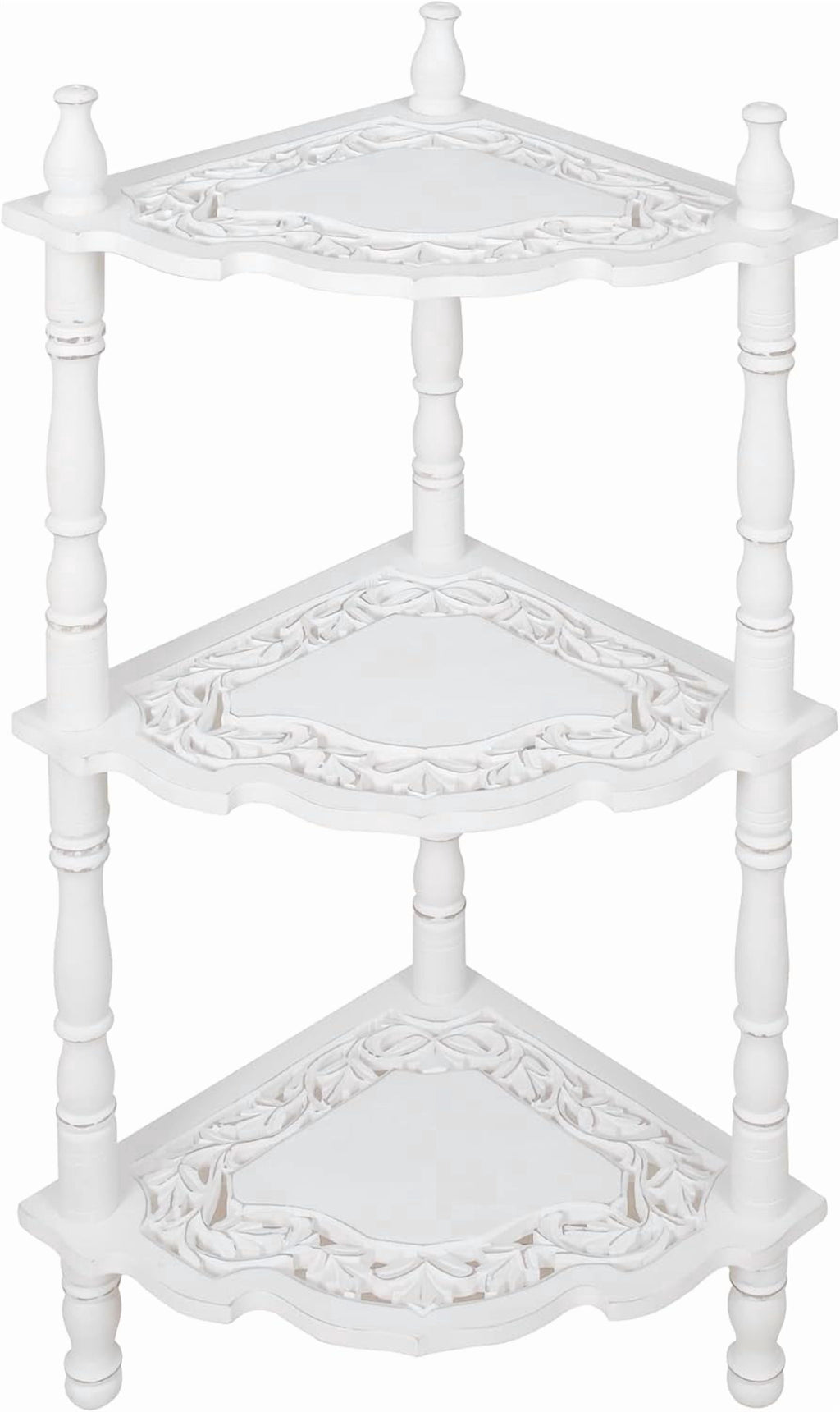 The Wooden Town Corner Shelf Stand, 4-Tier Wooden Corner Bookcase for Small Spaces, Bathroom Storage Shelf, Home Office Display Rack, Antique White, 14.5 x 14.5 x 40 Inch