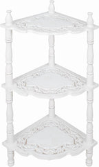 The Wooden Town Corner Shelf Stand, 4-Tier Wooden Corner Bookcase for Small Spaces, Bathroom Storage Shelf, Home Office Display Rack, Antique White, 14.5 x 14.5 x 40 Inch