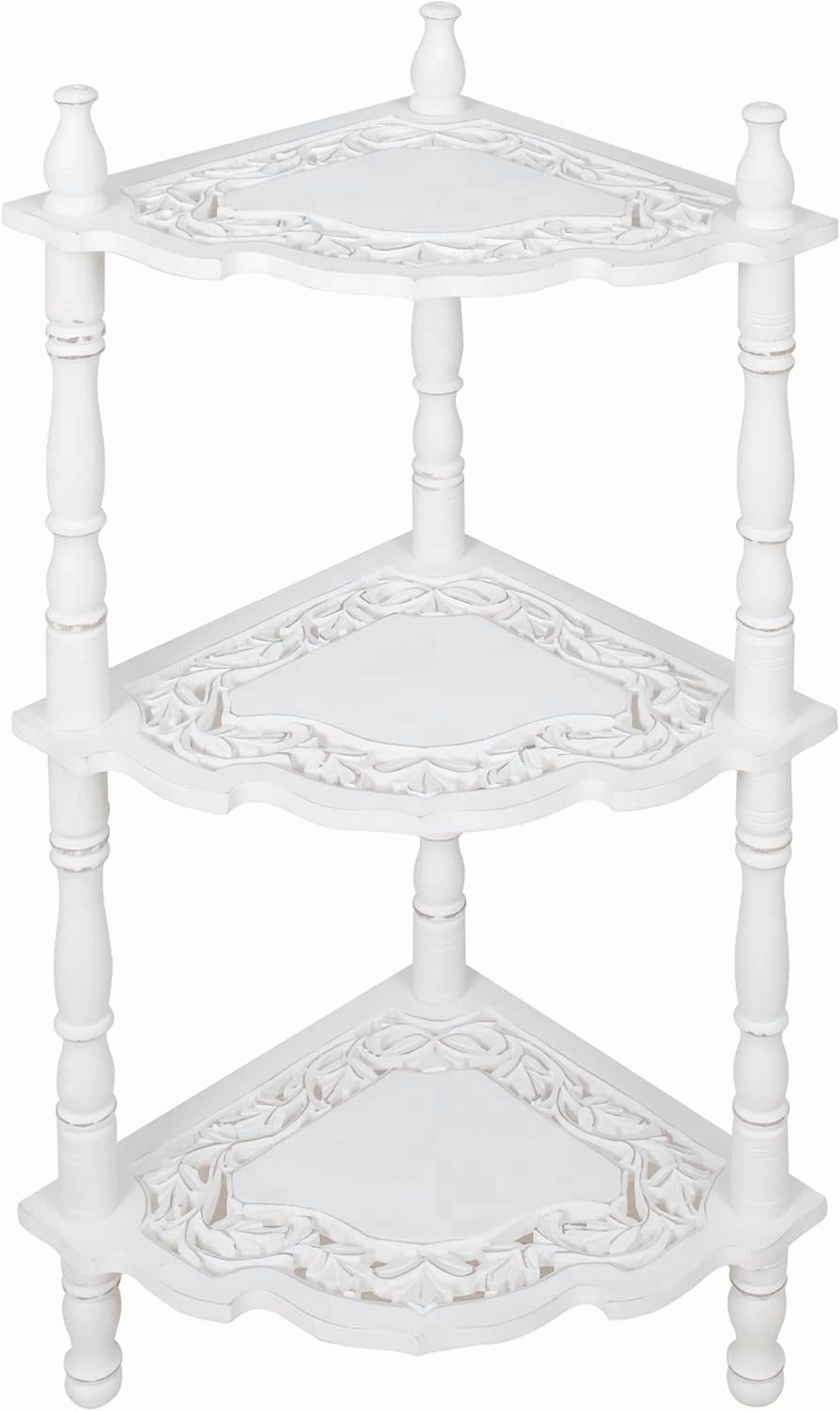The Wooden Town Corner Shelf Stand, 4-Tier Wooden Corner Bookcase for Small Spaces, Bathroom Storage Shelf, Home Office Display Rack, Antique White, 14.5 x 14.5 x 40 Inch