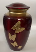 Butterfly Crimson Red Gold Metal Cremation Urn for Adult Human Ashes – 10” x 6”