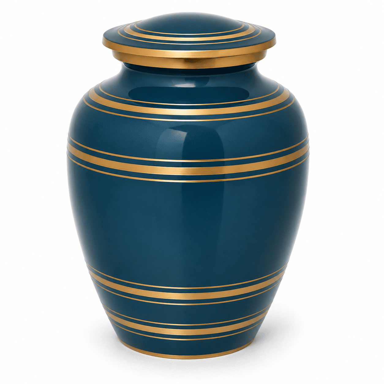 Classic Thread Midnight Blue Gold Metal Cremation Urn for Adult Ashes – 9” x 7”