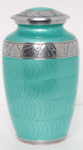 Soft Green Silver Metal Cremation Urn for Adult Ashes – Elegant Texture Design, 10” x 6”