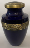 Grecian Blue Gold Metal Cremation Urn for Adult Human Ashes – 9” x 7”