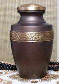 Grecian Coffee Gold Metal Cremation Urn for Adult Ashes – 9” x 7”