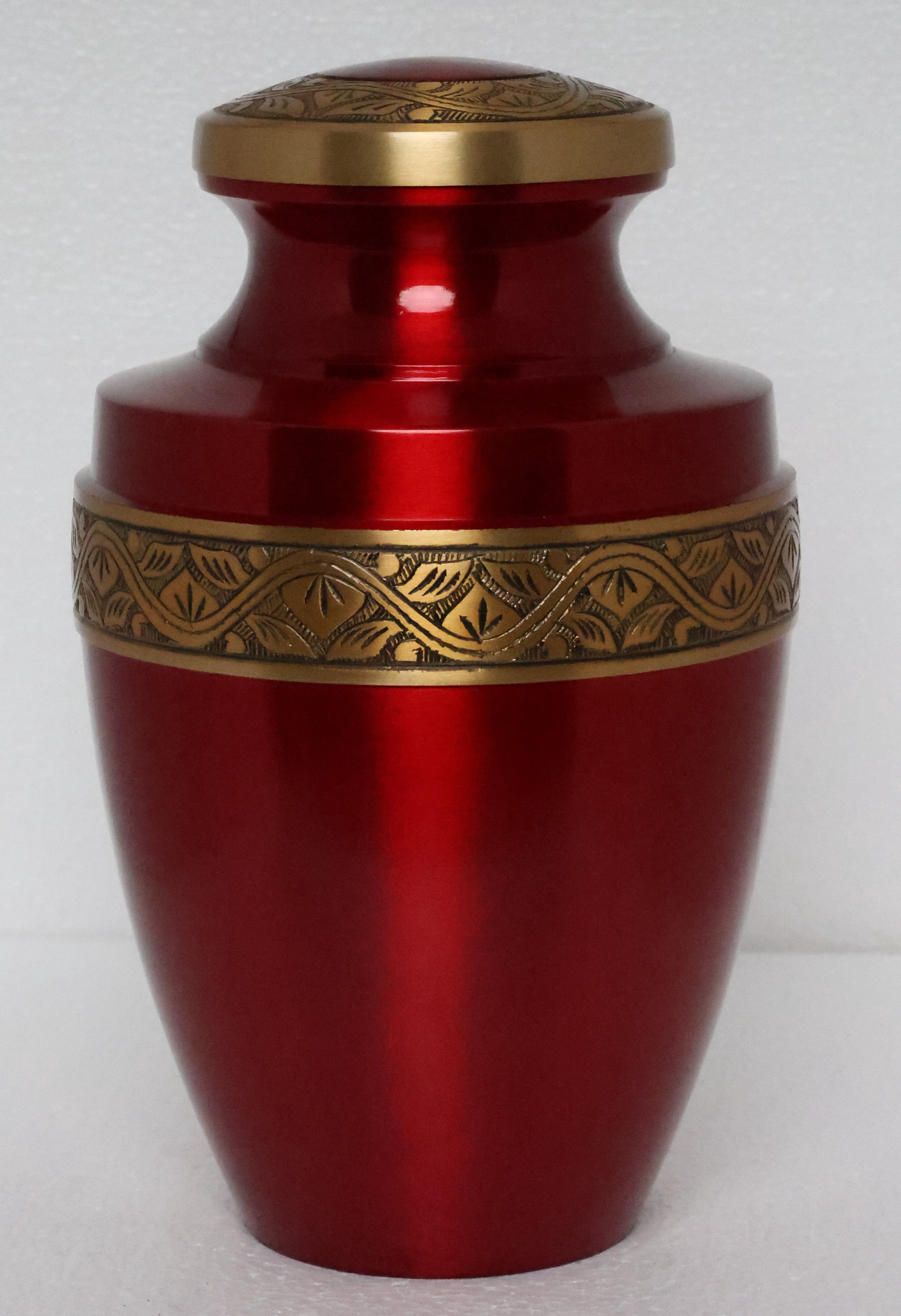 Grecian Red Gold Metal Cremation Urn for Adult Human Ashes – 9” x 7”