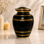 Classic Thread Midnight Black Gold Metal Cremation Urn for Adult Remains – 9” x 7”