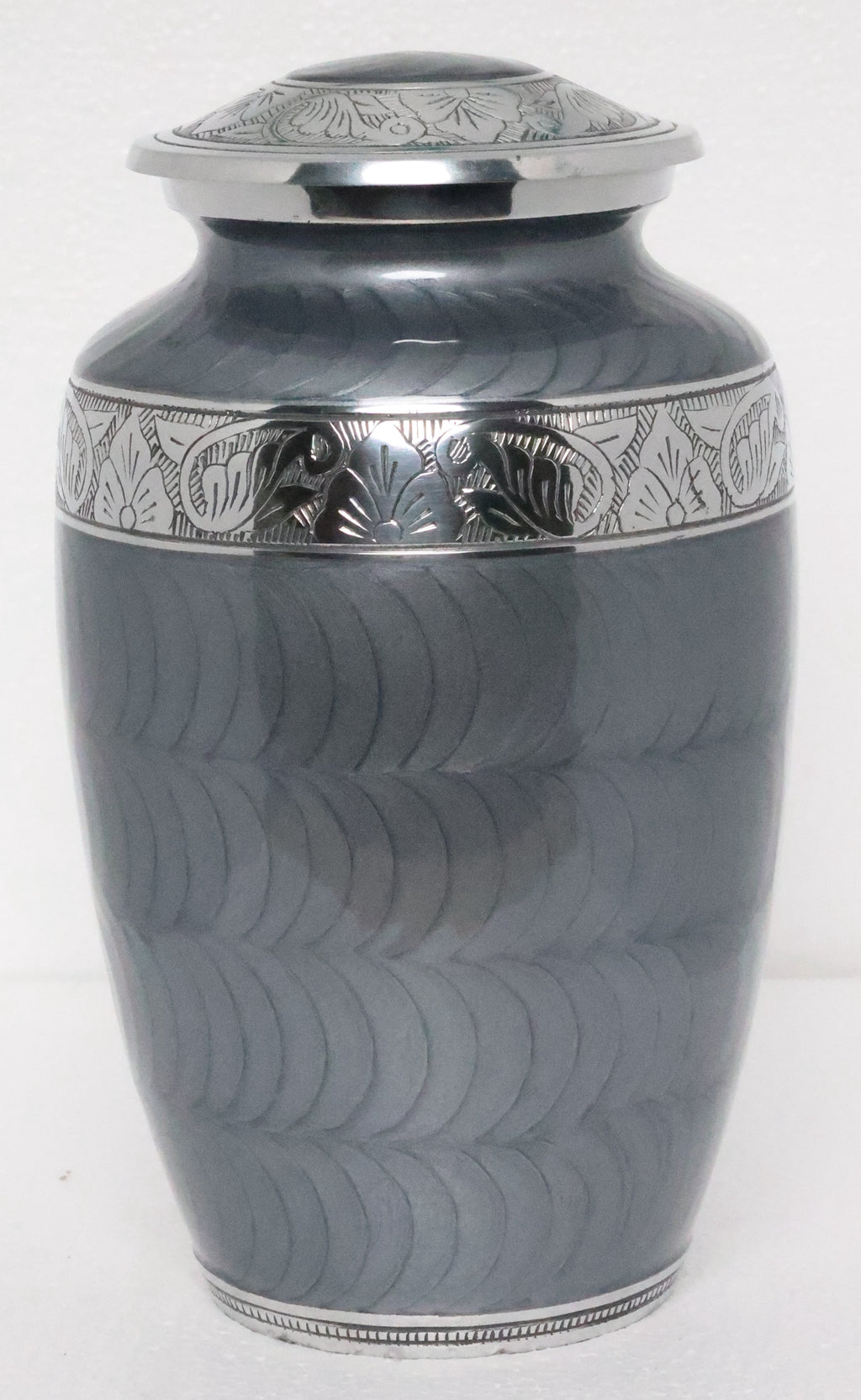 Platinum Gray Silver Metal Cremation Urn for Adult Remains – Elegant Texture, 10” x 6”