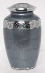 Platinum Gray Silver Metal Cremation Urn for Adult Remains – Elegant Texture, 10” x 6”