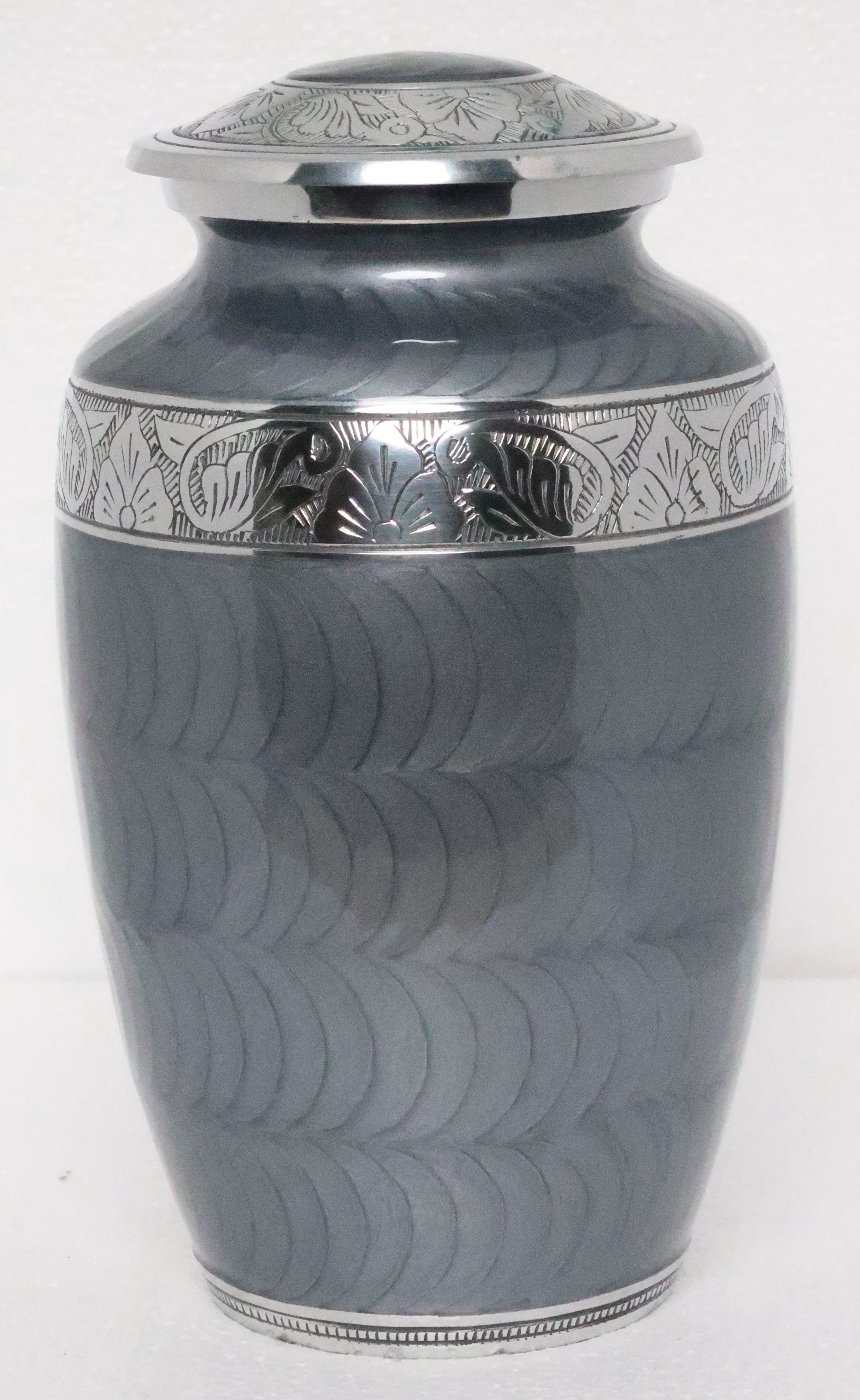 Platinum Gray Silver Metal Cremation Urn for Adult Remains – Elegant Texture, 10” x 6”