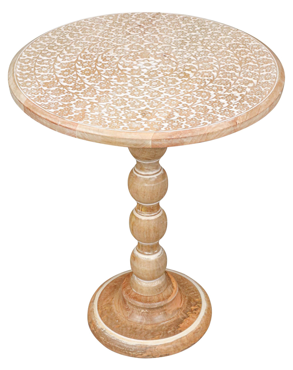 The Wooden Town Hand-Carved Solid Wood End Table, Modern Accent Side Table for Living Room, Bedroom & Office, White Wash, 18 x 22 Inch