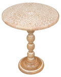 The Wooden Town Hand-Carved Solid Wood End Table, Modern Accent Side Table for Living Room, Bedroom & Office, White Wash, 18 x 22 Inch