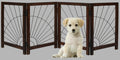 The Wooden Town Foldable Indoor Dog Gate, 4-Panel Freestanding Pet Gate with Sunshine Pattern, Burnt Finish, 72" W x 18" H