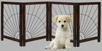 The Wooden Town Foldable Indoor Dog Gate, 4-Panel Freestanding Pet Gate with Sunshine Pattern, Burnt Finish, 72" W x 18" H