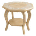 Hand-Carved Wooden Octagon Coffee Table, White Wash Foldable Farmhouse Accent Table, 24 x 24 x 18 Inch